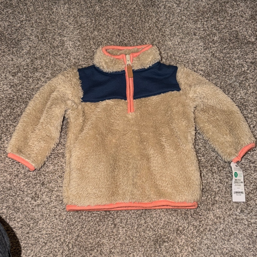 Carter's Tan and Navy Fleece Pullover with Coral Accents